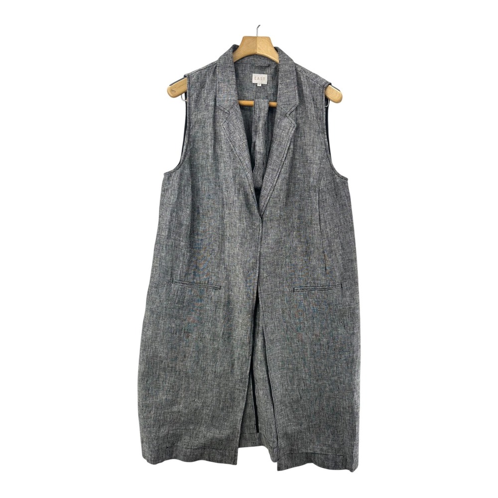 EAST Women's Grey Linen Sleeveless Long Vest Blazer Size 16